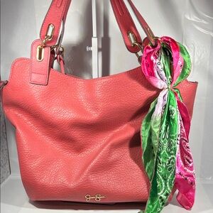 Jessica Simpson Coral Pink Shoulder Bag with Scarf